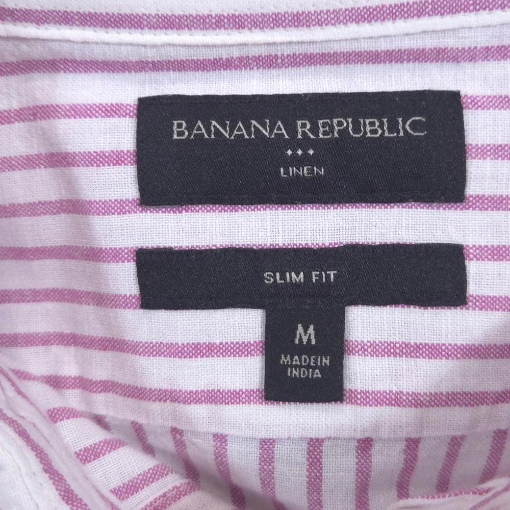 Banana Republic Slim Fit Linen Cotton Shirt Mens M Striped Pink White Preppy
